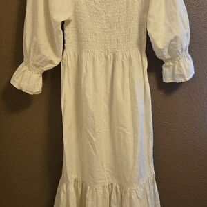 Bali Lane Almeria Cream Midi Dress With Smocked Bodice And Tiered Skirt